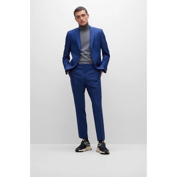 Hugo Boss Stretch Straight Leg Slim-Fit Trousers Pants Blue Men's Size 48R NWOT - Picture 1 of 12
